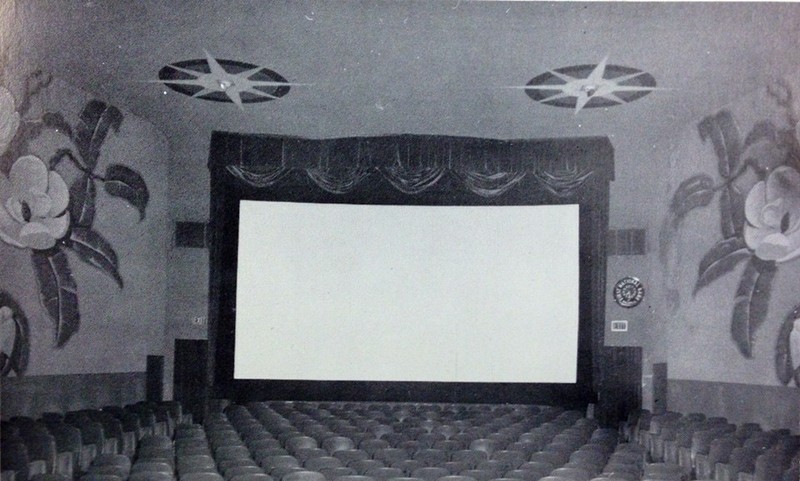 The Cameo Theatre was a one screen theater with neon embedded walls and huge Magnolia murals on each wall.