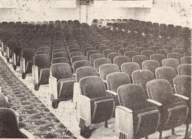 "Sliding seat in the Cameo are the Nation's first." The Cameo Theatre opened with a special new seating and was touted as being the first theater to have received this new design.