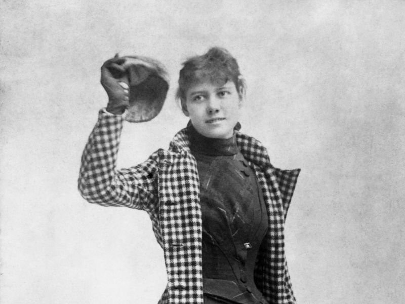 Photographed is Nellie Bly, the courageous journalist known for her undercover stunts, trip around the world in 72 days, and her deep concern for social justice issues and the well-being of others. She was born May 5, 1864 in Pennsylvania and died on