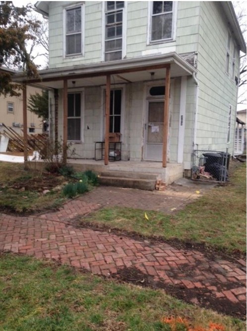 March 2016 photo, front porch of Giles House, after non-historic porch walls removed (Giles, Rickey L., Jr., for KSHS)