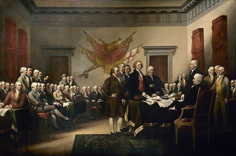 John Trumbull's painting, the Declaration of Independence, hangs in the U.S. Capitol building rotunda.