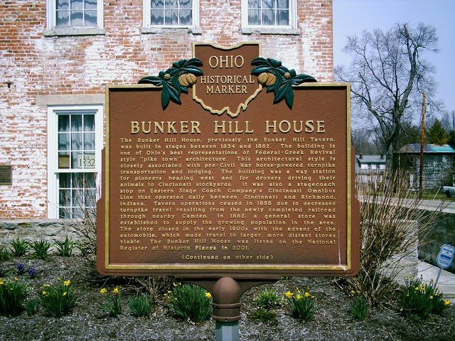 Bunker Hill House's historical marker inscribing in great detail the multiple uses of this house including being a stage coach, a store, and a historic underground railroad sight.