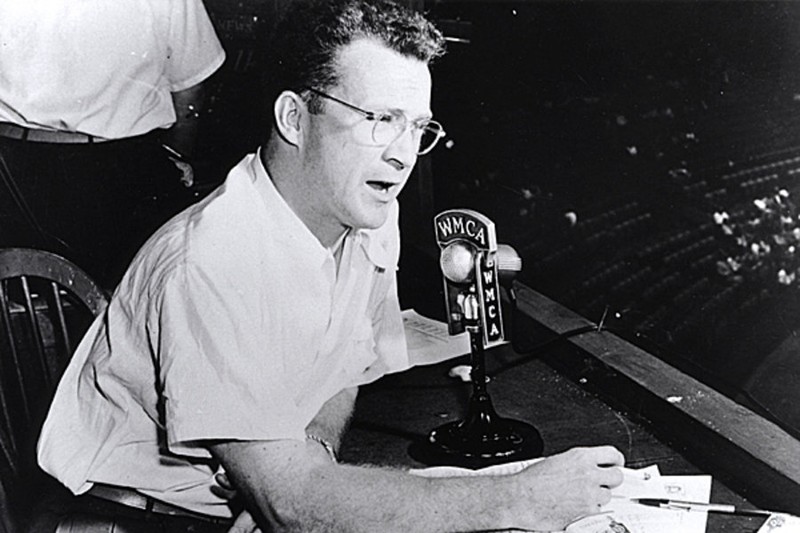 Ernie Harwell calling a game at the Polo Grounds in 1950