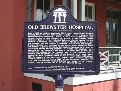 The historical marker erected outside Brewster Hospital in 2012.