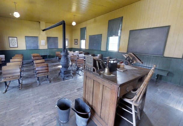 The interior of the Williamsville Schoolhouse