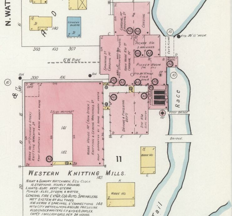 Sanborn Fire Insurance map of Western Knitting Mills complex, 1908