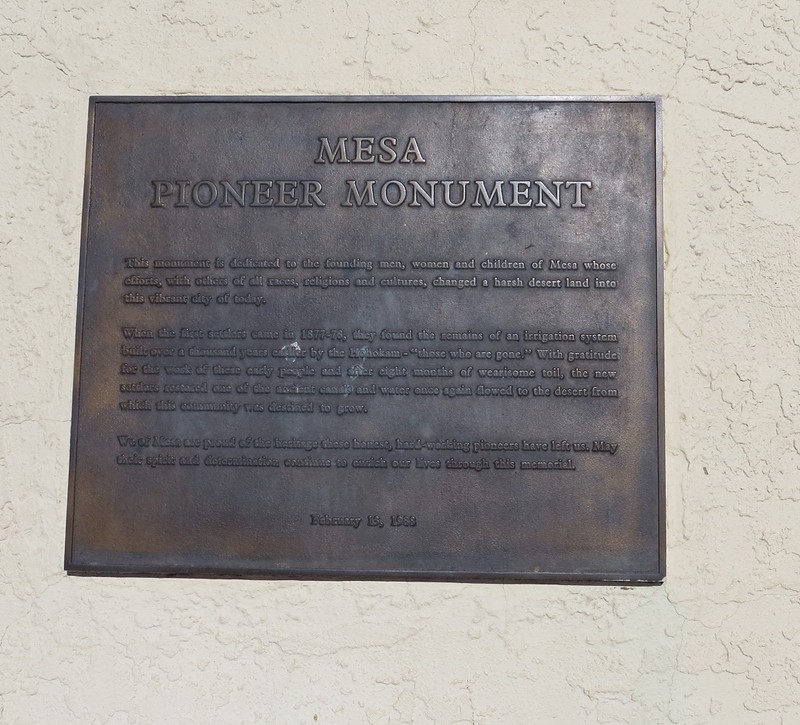 Mesa Pioneer Monument plaque. Photograph by Cynthia Prescott.