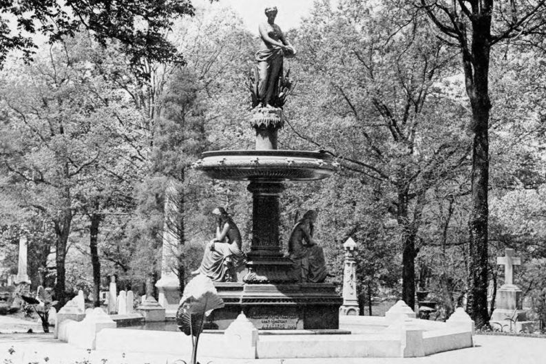 The original fountain. At the time of its addition to the cemetery, it was simply known as the "Gray Cemetery," named for poet Thomas Gray, who wrote “Elegy Written in a Country Churchyard.” Photo from the Calvin M. McClung Historical Collection.
