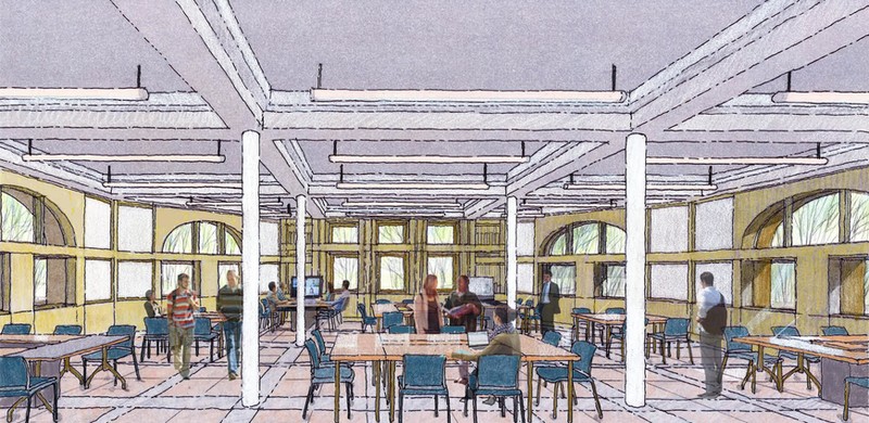 An artist's rendering of one of the proposed open work spaces 