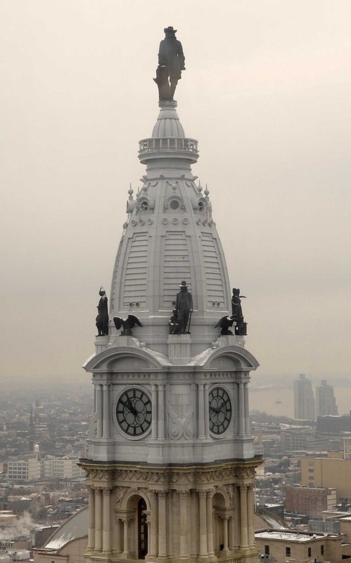 A massive statue of William Penn tops City Hall's tower