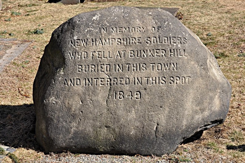 Commemorative boulder for Bunker Hill soldiers (image from Wikimedia Commons)