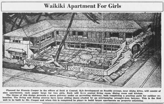 1937 Advertisement "Waikiki Apartment For Girls"