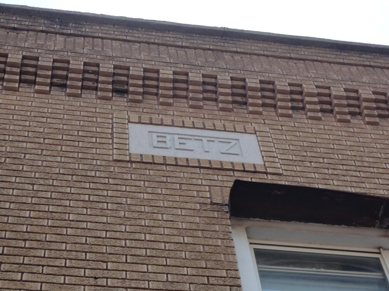 Betz's name on the brick building (228 N. Main St.) he built for his school. 