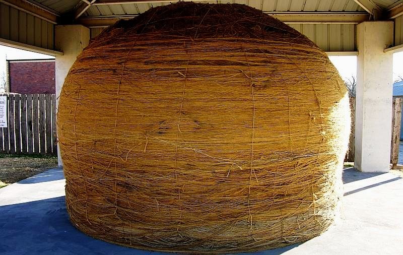 This is a picture of the massive World's Largest Ball of Twine in the shelter that the Cawker City built and paid for.