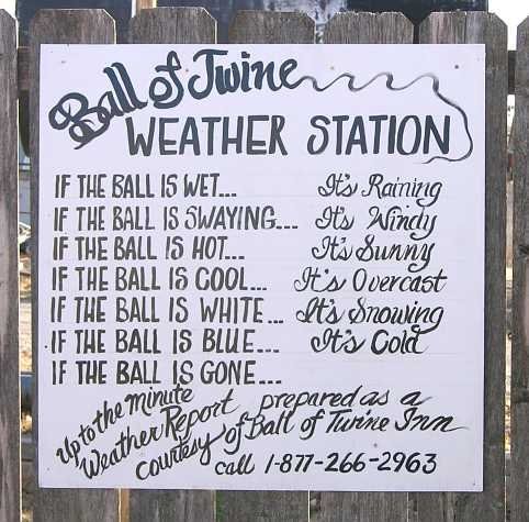 Ball of Twine weather report. Call this number for the up to date weather. 