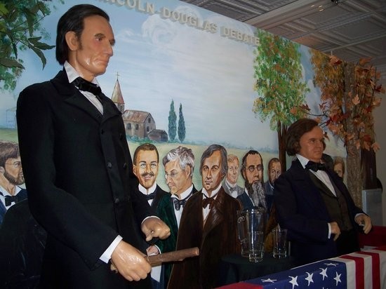 The museum tells the story of Lincoln's life through wax figures, including this depiction of the Lincoln-Douglas debates.
