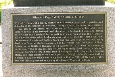The inscription begins with Molly Stark's role as wife and mother before mentioning many of her individual achievements and characteristics.