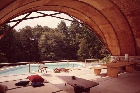 A view from the inside of the Pool House. 