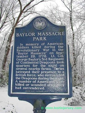 Located at the front of the park is a memorial sign that discusses the Baylor Massacre and historical tragedy of that day.