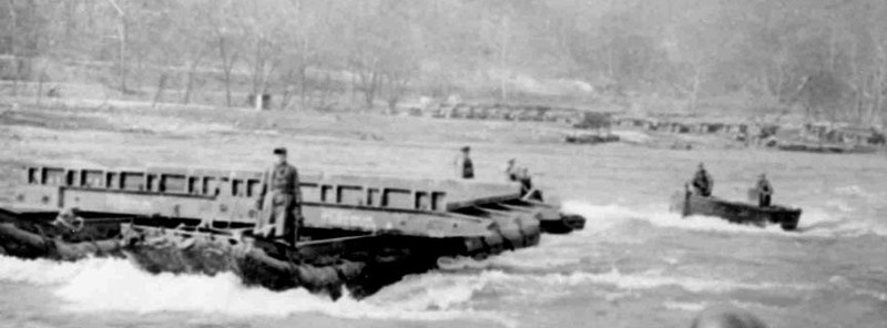 Troops of the 1428th are seen here conducting test operations in late 1954. Soldiers from various Army units and National Guard members used this camp as a proving ground for bridges and bridge components to be used in the Korean War.