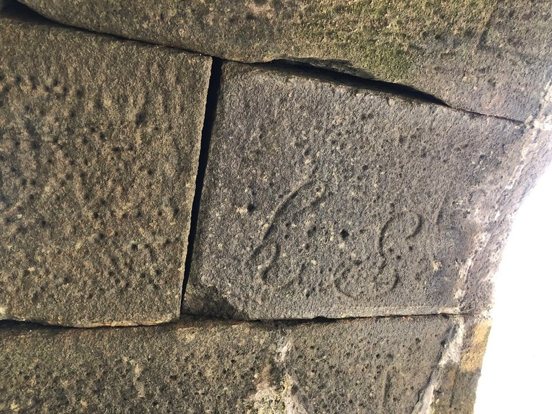 Letters carved into interior stone, February 15, 2019.