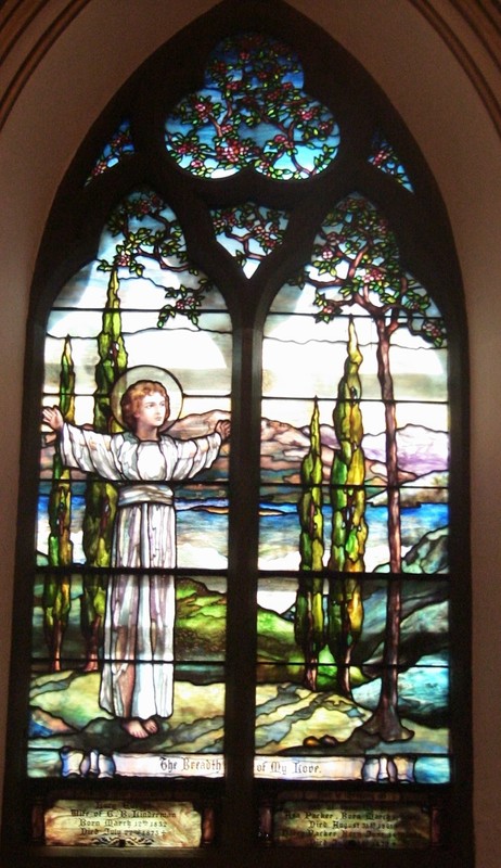 One of St. Mark's Tiffany windows entitled "Breadth of my Love" which was added in 1912.