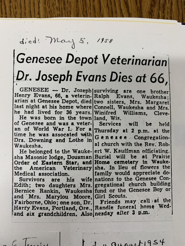 Joseph Evans' Obituary 