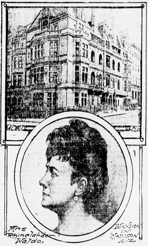 An engraving of Mrs. Waldo and her mansion