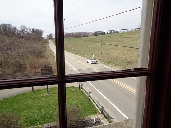 The view looking down U.S. Route 40 from the tollhouse's second floor window. 