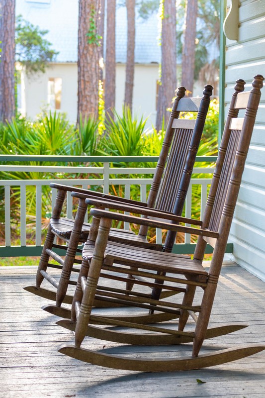 Rocking chairs on the front porch.