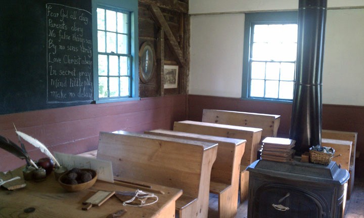 The Rock School features replica old-fashioned desks.