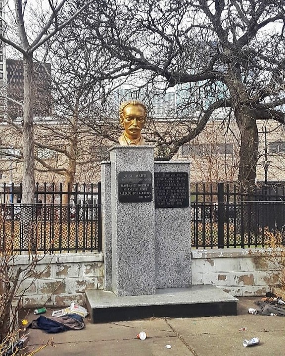 Bust and sign commemorating Jose Marti at Jose Marti Field.