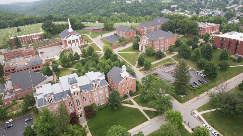 Waynesburg University campus with Miller Hall in the lower left.