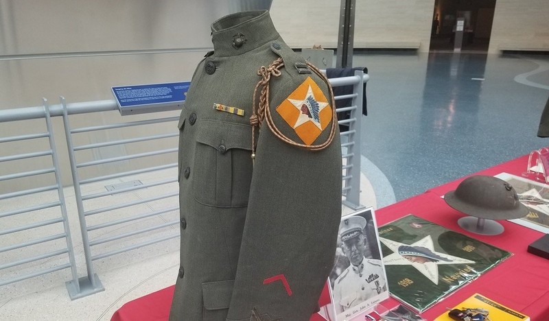 Earle likely wore a uniform like this.  It displays a patch that would have represented the specific unit to which a Marine belonged.  The Indian head was specific to the 2nd Marine Division. (Marine Corps Museum, Quantico, VA)