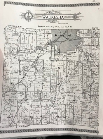 An image of the Waukesha Township in 1914, this map displays various names and locations of families and where they lived at the time. Directly East and on the border of the large gray area, believed to be farmland, you will see the name A. Erdman, of whe