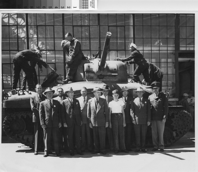 The M4 Sherman tank was a common sight rolling off the lines at Ford Assembly, totaling over 55,000 completed units by the end of the war (Richmond Public Library).