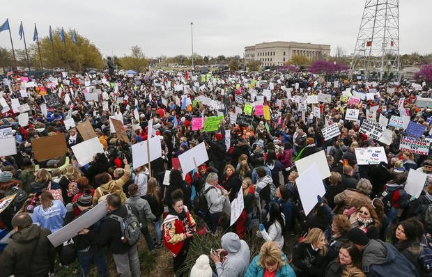 "The rally on the south side of the state Capitol during a walkout by Oklahoma teachers, in Oklahoma City, Monday, April 2, 2018." Photo by Nate Billings, The Oklahoman.