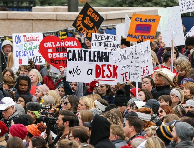 "View of the crowd during a rally and walkout by Oklahoma teachers at the state Capitol in Oklahoma City, Monday, April 2, 2018." Photo by Nate Billings, The Oklahoman