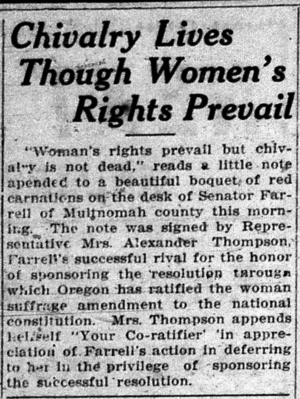 “Chivalry Lives Though Women’s Rights Prevail,” Salem Capital Journal, January 15, 1920, 6.