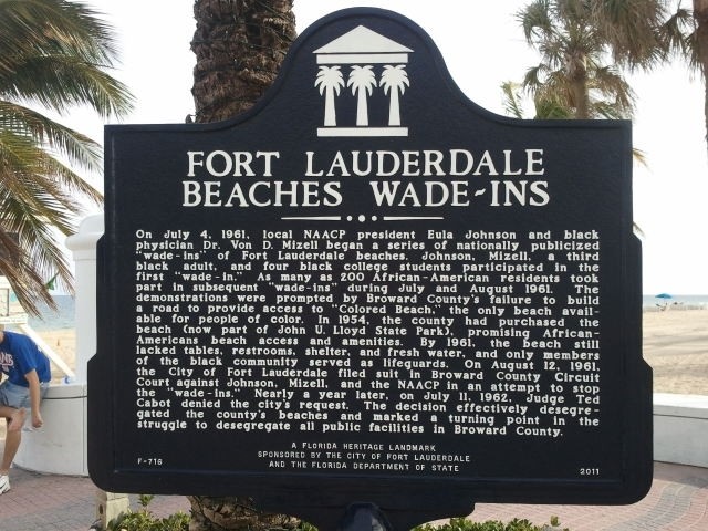 The marker commemorates the 1961 wade-ins that desegregated Broward County beaches. It is located at the end of Las Olas Boulevard.