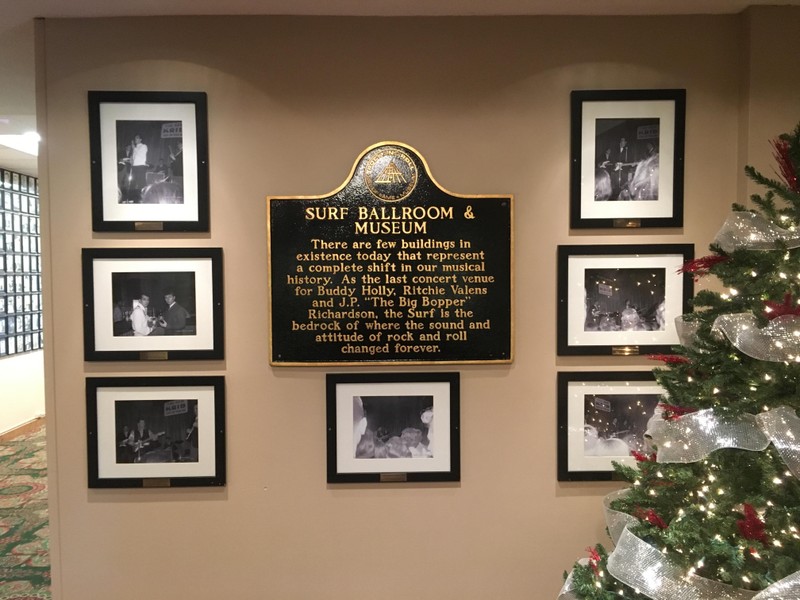 Surf Ballroom, interior, showing Rock and Roll Hall of Fame & Museum plaque.