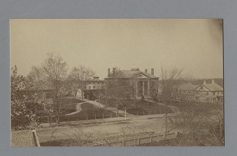 Abbot Academy, 1885. Left to right: South Hall, Smith Hall, Abbot Hall, and Davis Hall.