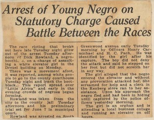 A newspaper clipping from the Tulsa Daily World newspaper on June 1st, 1921 detailing the events that started the Tulsa Race Riots.