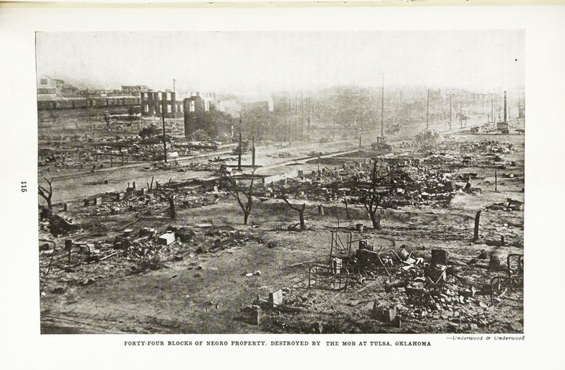 This picture shows a few blocks of the destroyed property after the riots from the article published from The Crisis newspaper.