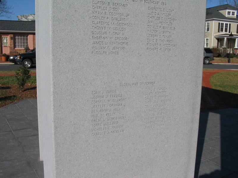 The Fredericksburg Area War Memorial - soldiers who died in Southeast Asia and the Global War on Terror