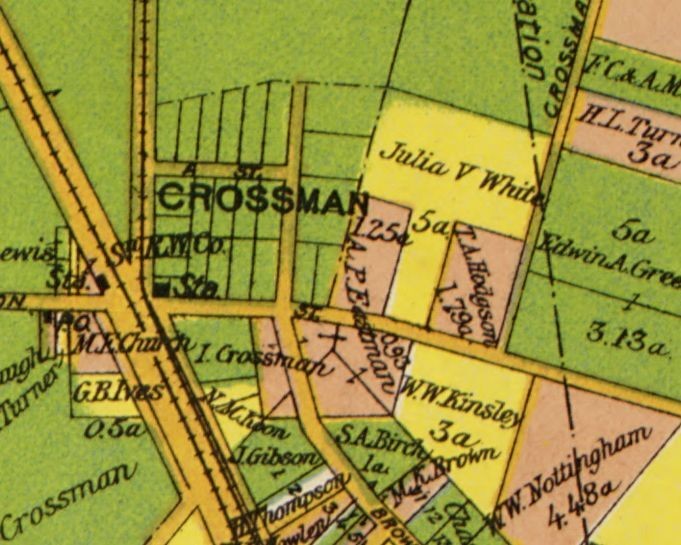 Eastman-Fenwick House land tract in 1900: 1.25 ac. (pink) on N side Washington Street