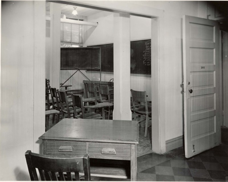 An image from taken from the National Archives website which provides further detail of such facilities. From this image, we can see that McLaurin was provided with a table that was outside of the classroom.