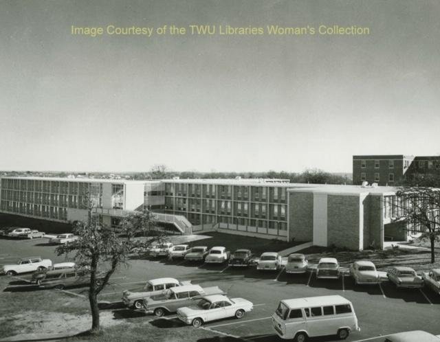 Arial view of Jones Hall in the 1960s. Courtesy of the Texas Woman's University Woman's Collection