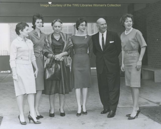 Jones Hall ribbon cutting ceremony photo which includes John A. Guinn the President of the University at the time. Courtesy of the Texas Woman's University Woman's Collection