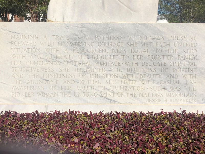 The inscription at the base of the monument written by Jessie H. Humphries.